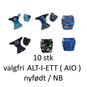 10 stk valgfri ALT-I-ETT ( AIO ) - nyfødt / NB - tøybleier startpakke