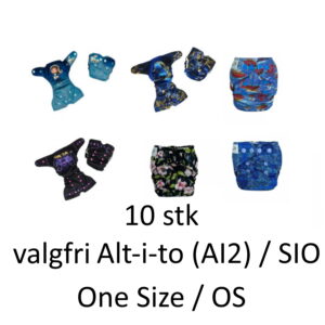 10 stk valgfri Alt-i-to (Ai2) / SIO (Snap in One) - One Size / OS - tøybleier startpakke