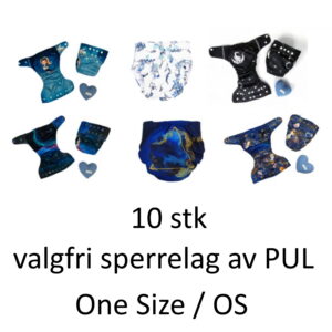 10 stk valgfri Sperrelag av PUL - One Size / OS - tøybleier startpakke