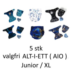 5 stk valgfri ALT-I-ETT ( AIO ) - Junior / XL - tøybleier startpakke